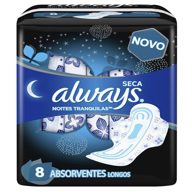 Absorvente Always Noites Tranquilas Cobertura Seca com Abas Leve 8 Pague 7