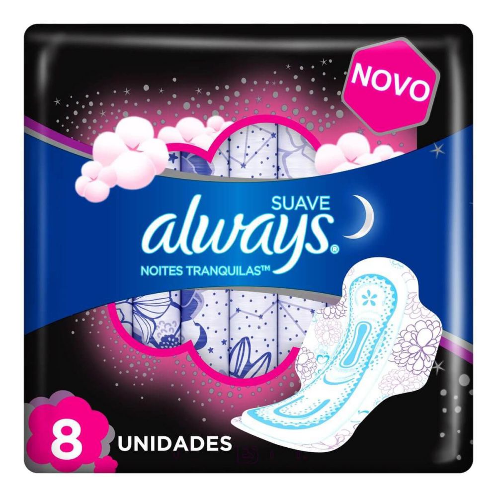 Absorvente Always Noites Tranquilas Cobertura Suave com Abas Pink Leve 8 Pague 7