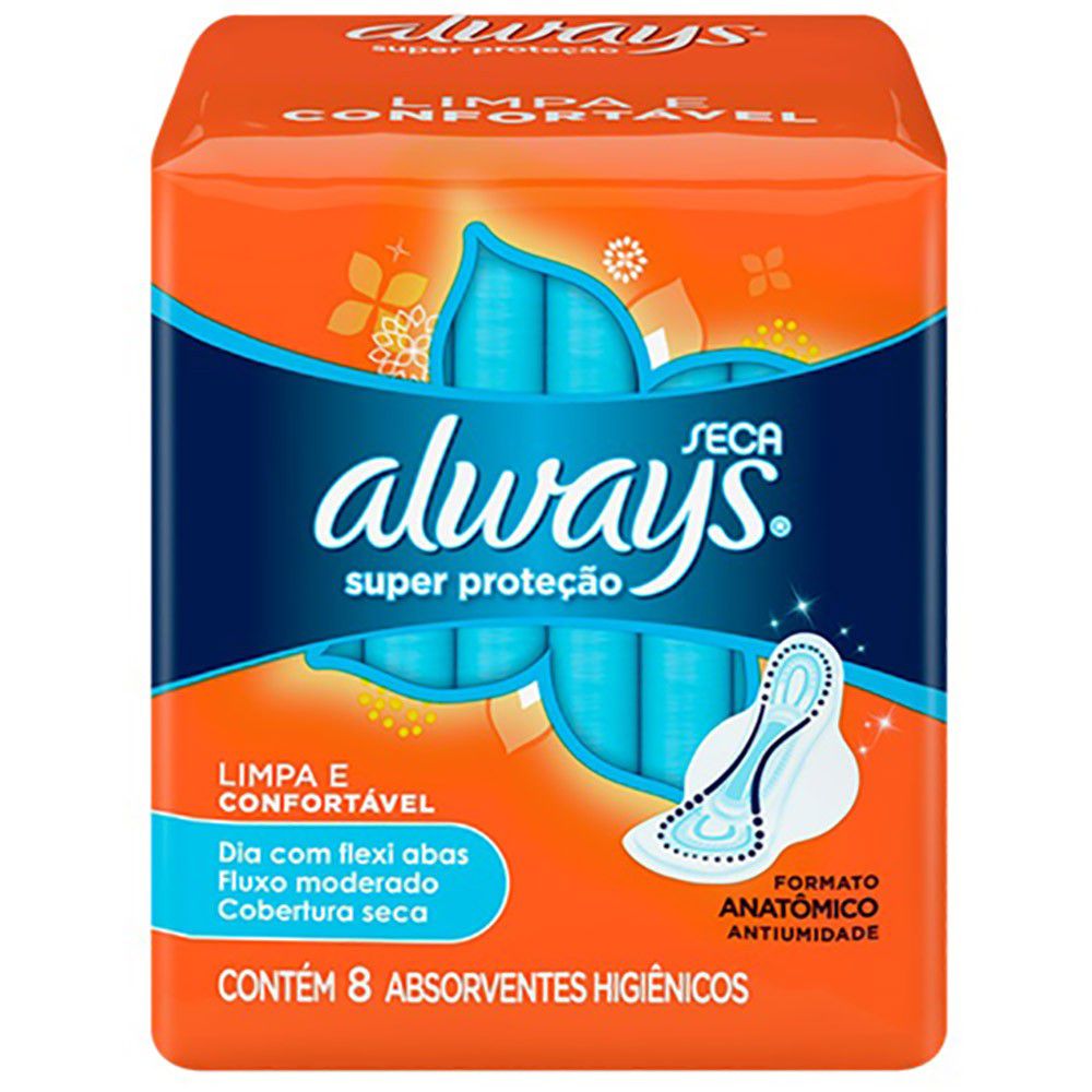 Absorvente Always Super Proteção Seca sem Abas 8 Unidades Always