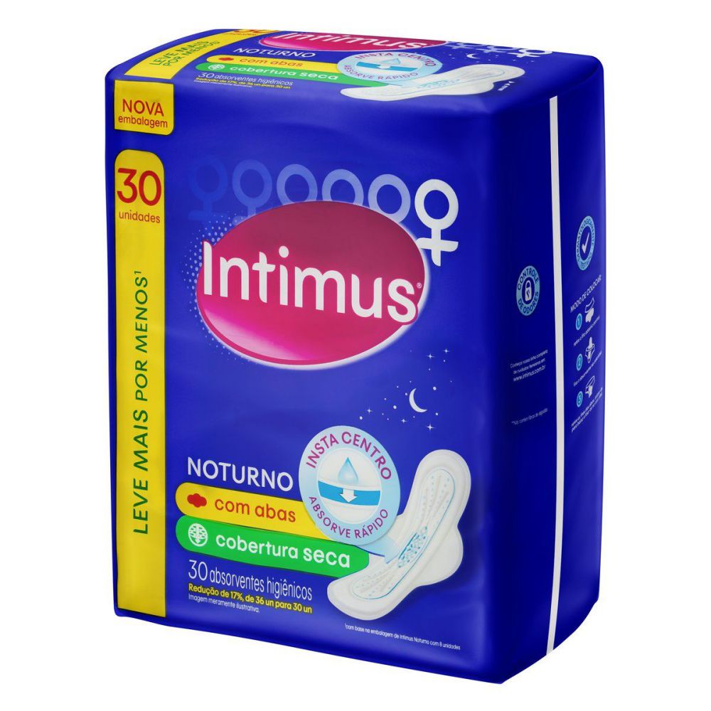 Absorvente Externo Intimus Noturno Cobertura Seca com Abas 30 Unidades