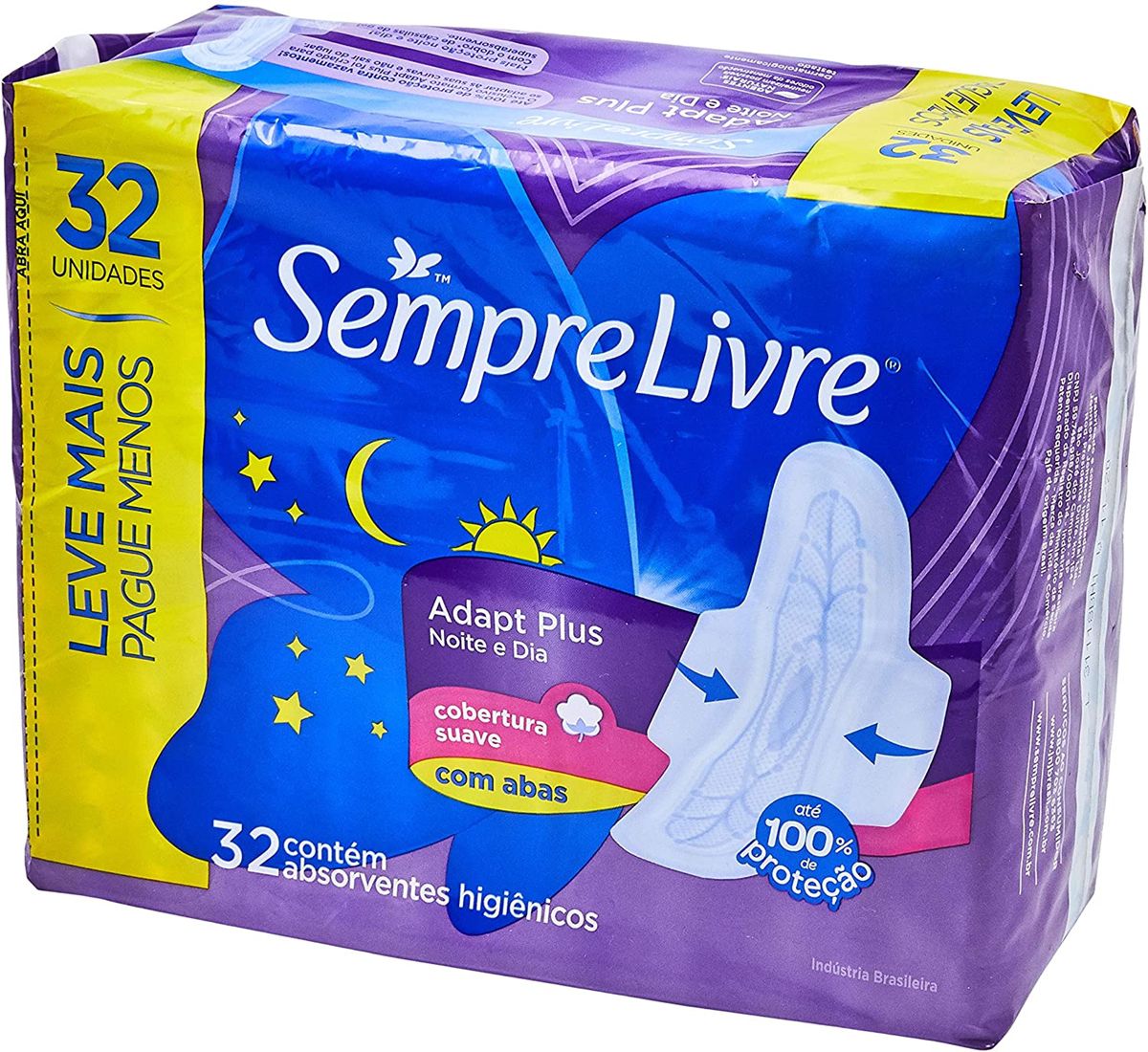 Absorvente Externo Adapt Plus Noite Dia com Abas Sempre Livre 32 Unidades