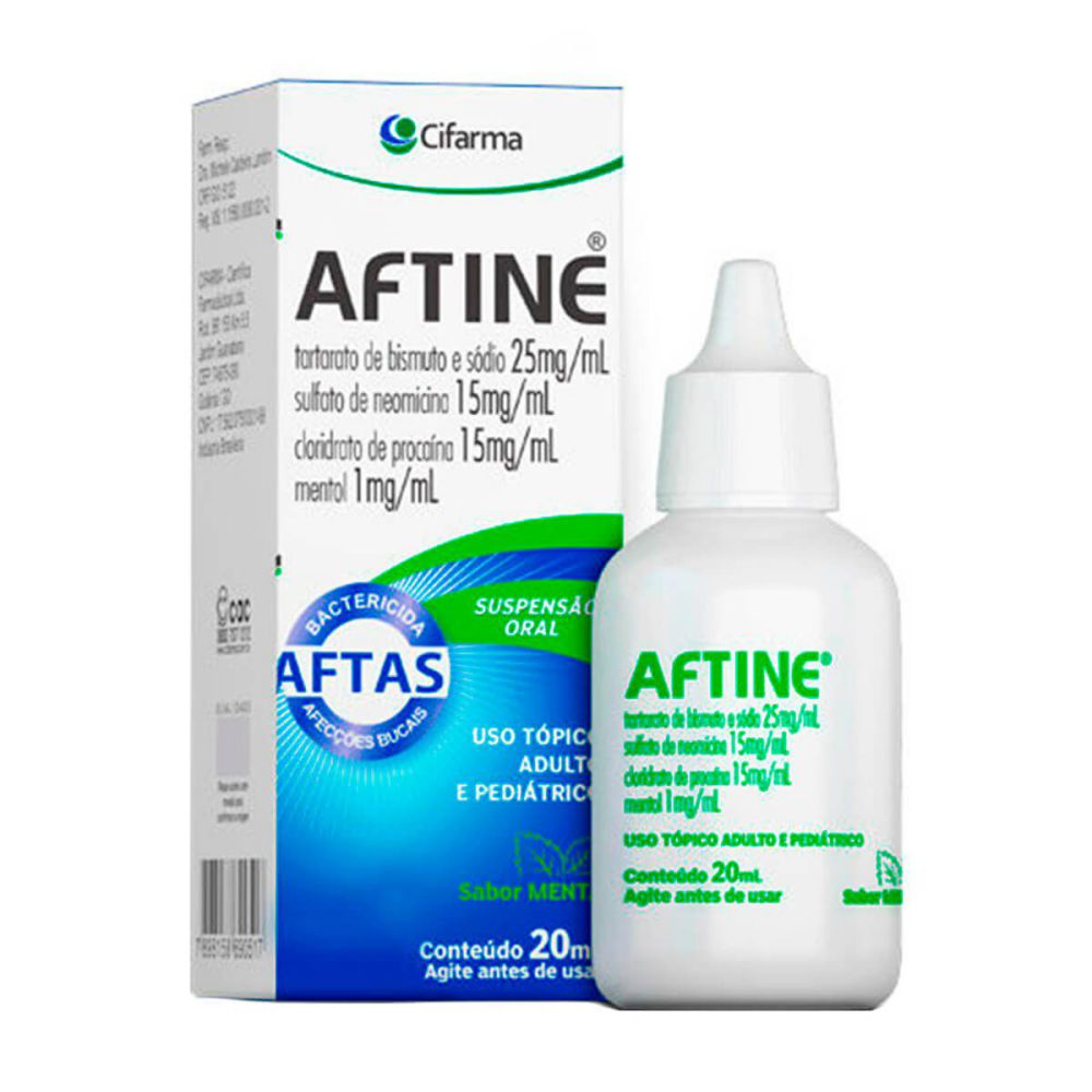 Aftine 15mg/mL + 25mg/mL + 1mg/mL + 15mg/mL Caixa com 1 Frasco Gotejador com 20mL de Suspensão de Uso Oral
