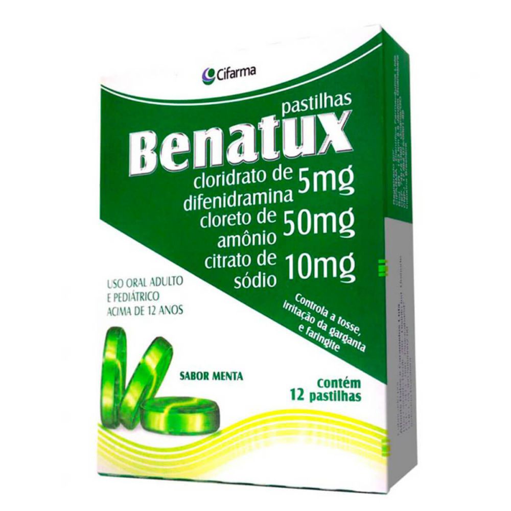 Benatux Pastilha 5mg + 50mg + 10mg Caixa com 12 Pastilhas Sabor Menta