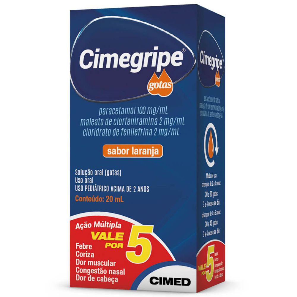 Cimegripe Bebê e Criança 100mg/mL + 2mg/mL + 2mg/mL Frasco Gotejador com 20mL de Solução de Uso Oral