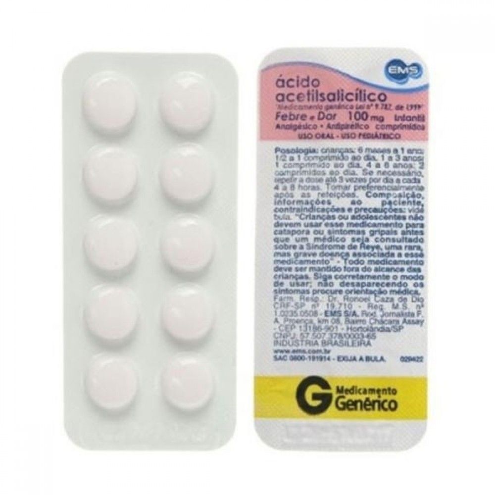 [TESTE] Ácido Acetilsalicílico 100Mg Blíster Com 10 Comprimidos - Ems (Genérico)
