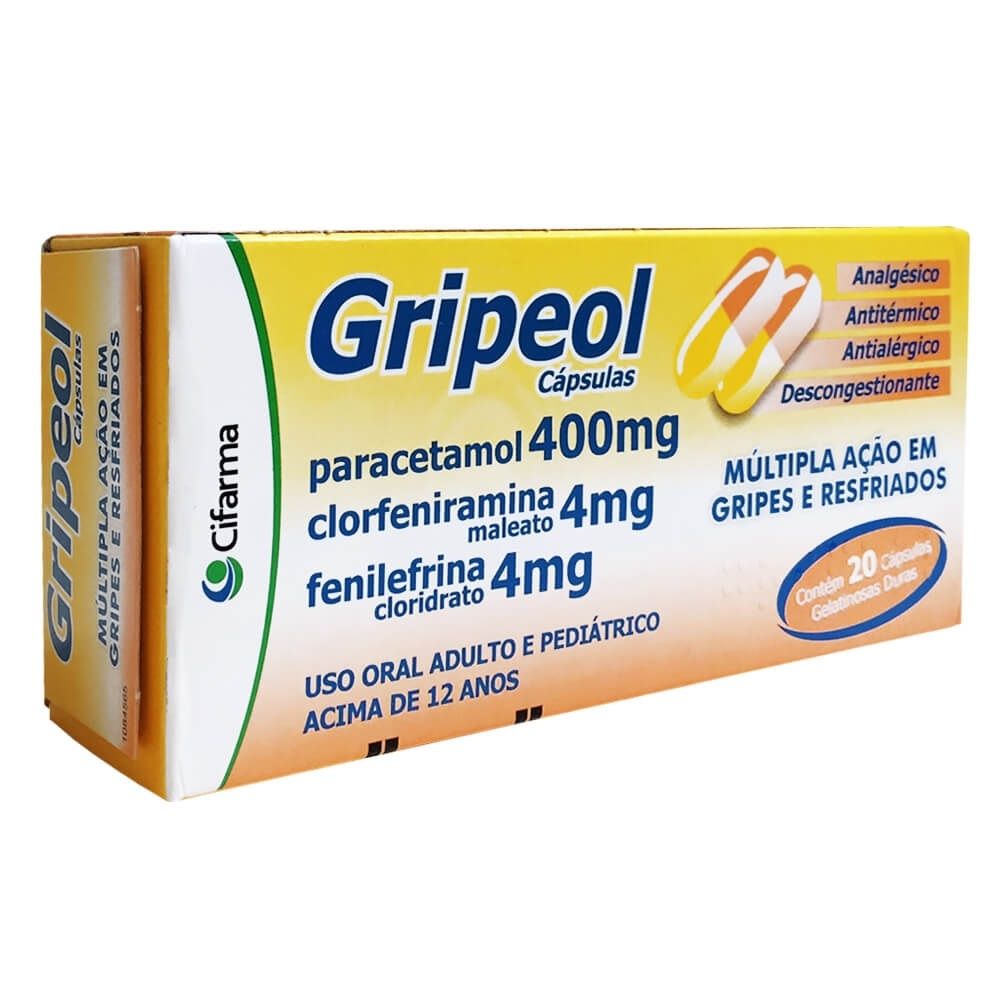 [TESTE] Gripeol 400Mg + 4Mg + 4Mg, Caixa Com 20 Cápsulas Gelatinosas Duras