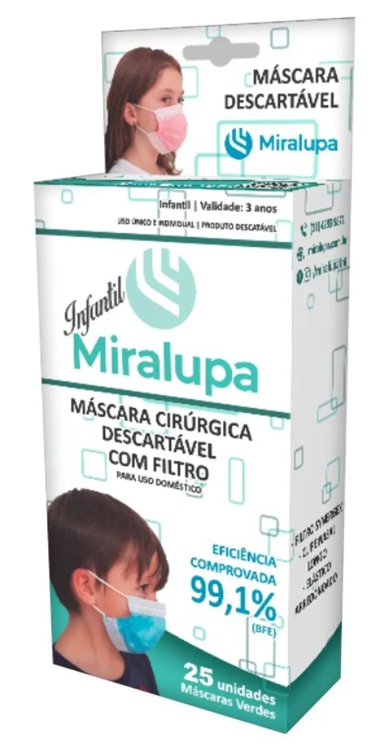 [TESTE] Máscara Cirurgica Descartável Infantil Miralupa Com 25 Verde Un