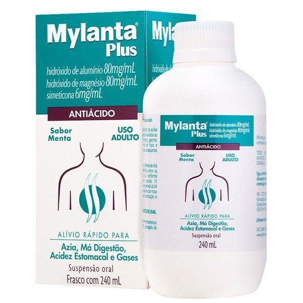 Mylanta Plus 80Mg/mL + 80Mg/mL + 6Mg/mL, Caixa Com 1 Frasco Com 240mL De Suspensão De Uso Oral, Menta