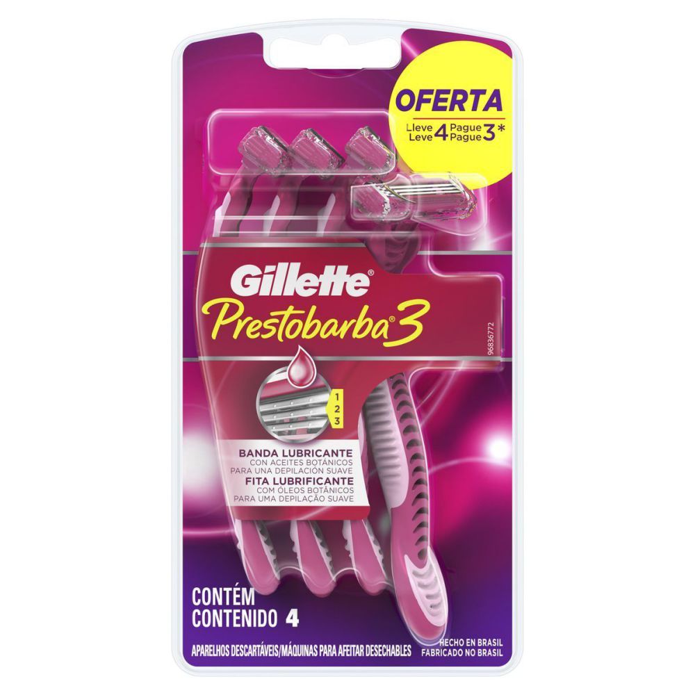 [TESTE] Aparelho De Depilar Descartável Feminino Gillette Prestobarba3 4 Unidades