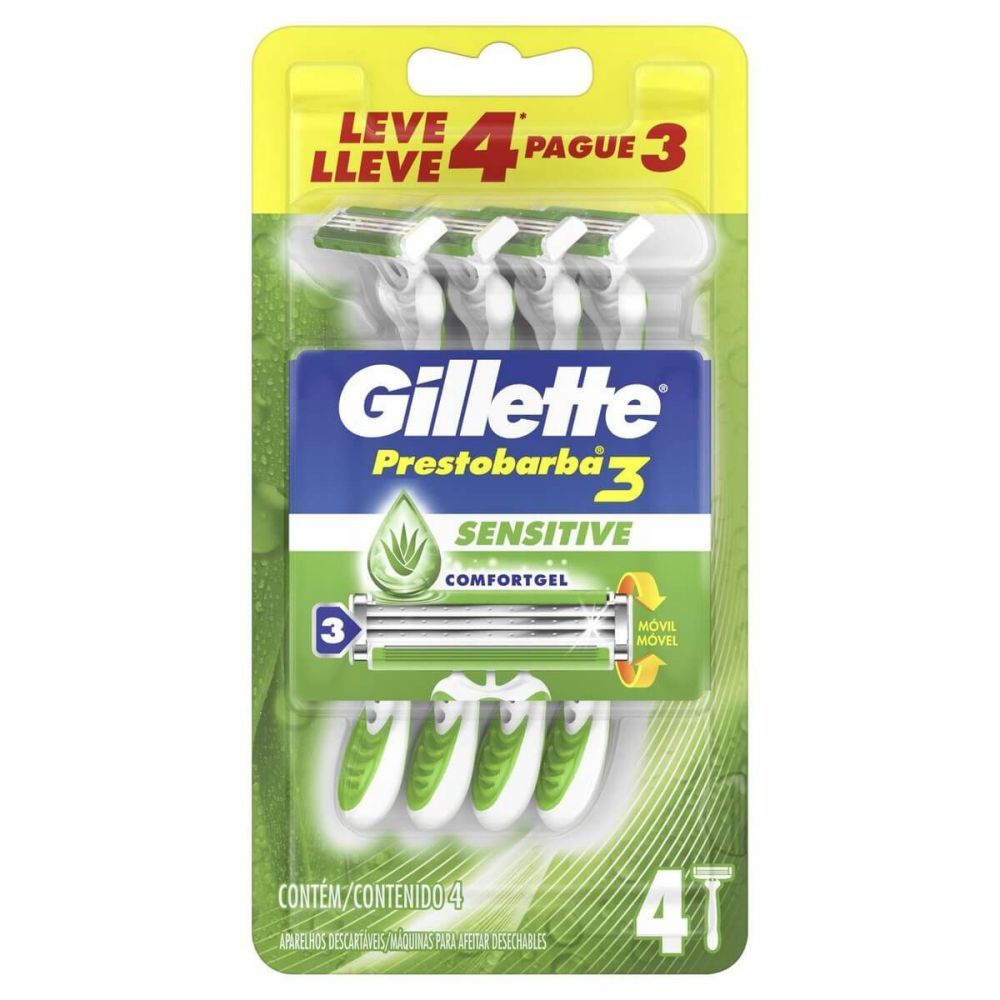 [TESTE] Aparelho De Barbear Gillette Prestobarba 3 Sensitive Comfortgel Com 4 Unidades