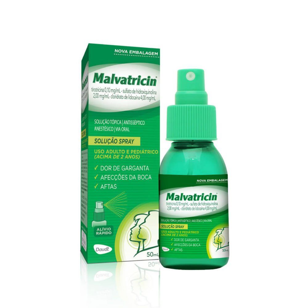 Malvatricin Spray 1Mg/mL + 2Mg/mL + 4Mg/mL Caixa Com 1 Frasco Spray Com 50mL De Solução De Uso Oral
