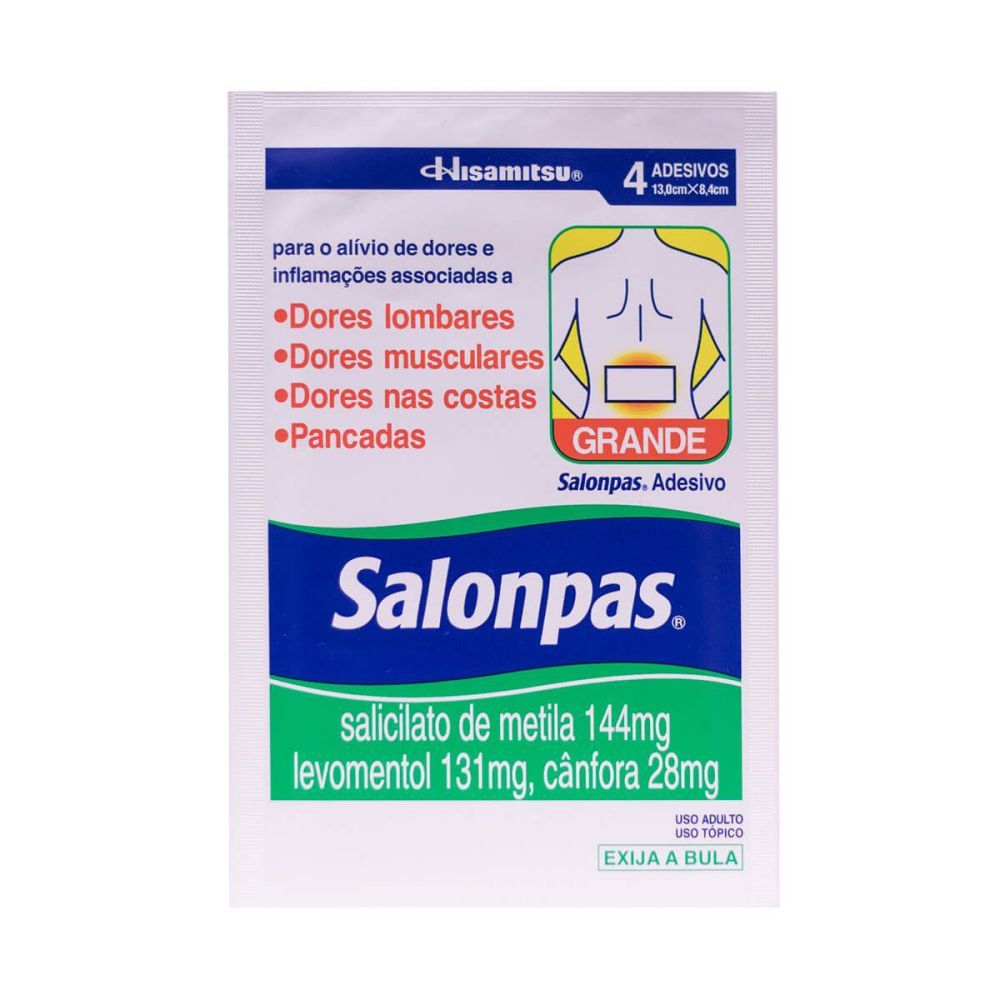 Salonpas Adesivo 144Mg + 131Mg + 28,4Mg Envelope Com 4 Adesivos Transdérmicos De 13,0Cm X 8,4Cm