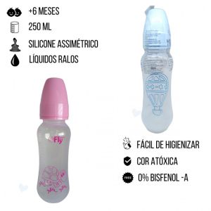 Mamadeira Flycolors R3475 N2 250mL Sim Sil Azul/Ros