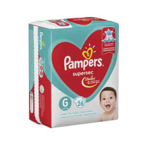 Fralda Infantil Pampers Supersec Com 26 Fraldas Descartáveis Tamanho G Pampers Supersec