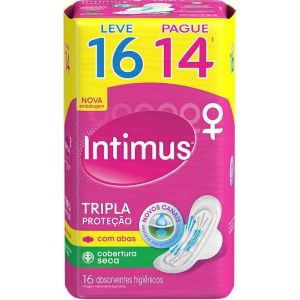 Intimus Absorvente Externo Tripla Proteção Seca Com Abas 16 Unidades Leve 16 Pague 14