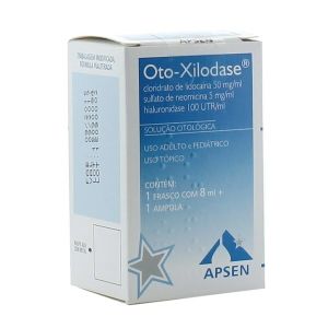 Oto-Xilodase 100Utr/mL + 50Mg/mL + 5M/mL Caixa Com 1 Frasco Gotejador Com 8mL De Solução De Uso Otológico