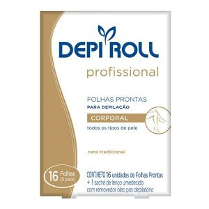 Folha Pronta Para Depilação Corporal Depiroll Profissional 16 Unidades + Lenço Pós-Depilatório 1 Unidade