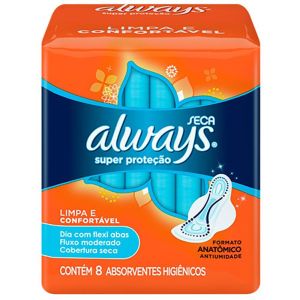 Absorvente Always Super Proteção Seca sem Abas 8 Unidades Always
