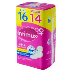 Intimus Absorvente Externo Tripla Proteção Extra Suave Com Abas 16 Unidades Leve 16 Pague 14