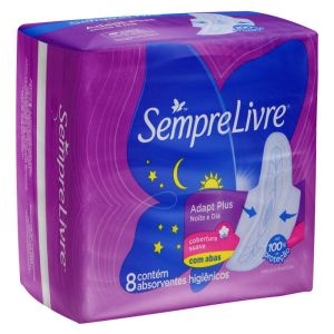 Absorvente Sempre Livre Adapt Plus Noite e Dia Suave com Abas com 8
