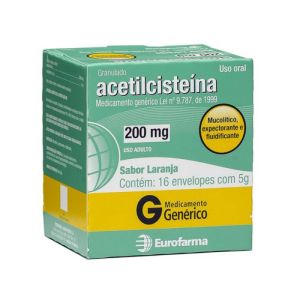 Acetilcisteína Granulado 200mg Caixa com 16 Envelopes com 5G de Granulado de Uso Oral - Eurofarma (GENÉRICO)