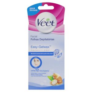 Folha Depilatória Facial Veet Peles Delicadas 12 Unidades + Lenços Umedecidos 2 Unidades
