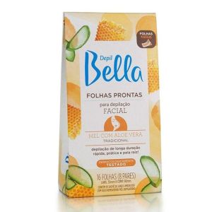 Folha Pronta Para Depilação Facial Depil Bella Mel E Aloe Vera 16 Unidades