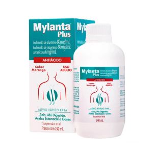 Mylanta Plus 80Mg/mL + 80Mg/mL + 6Mg/mL, Caixa Com 1 Frasco Com 240mL De Suspensão De Uso Oral, Morango