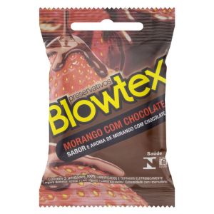 Preservativo Morango Com Chocolate Com 3 Unidades Blowtex Branco